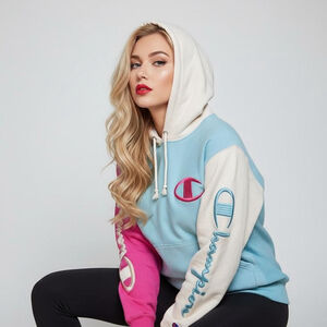 Champion Reverse Weave Small Blue Pink and White Hoodie Sweater Rare Retro